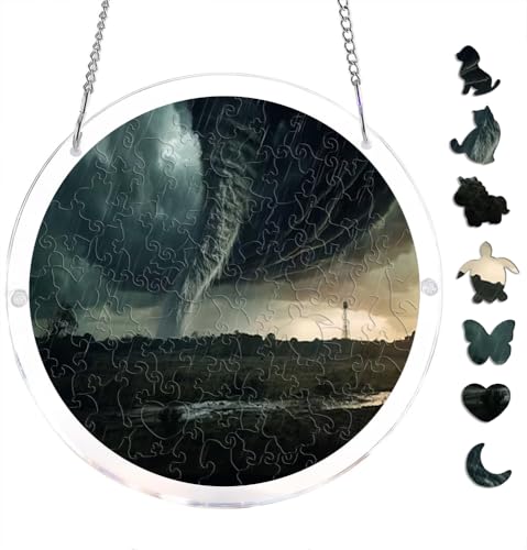 Acrylic Puzzle Suncatcher Tornado Blowing Across Field with Pipeline A Detailed Science Acrylic Sun Catcher Puzzle Kit for Doors Garden and Window Hanging, DIY Suncatcher Kits for Adults 7.4 Inch