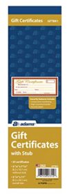 Adams 1-Part Gift Certificates with Stub, 3-1/4" x 11", 25 Certificates/BK (GFTBK1), Pack of 12