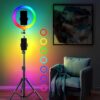 Adjustable 12" RGB Selfie Ring Light with Tripod Stand & 2 Phone Clamps, 17 Color Modes