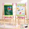 Adjustable Double-Sided Magnetic Wooden Easel for Kids with Paper Roll