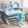Adjustable Kids Desk and Chair Set with Storage, Ergonomic Study Desk for Kids Ages 3-18, 80cm Homework Desk with Tilting Desktop, Growing Learning Table for Homeschool, Reading & Drawing, Blue