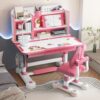 Adjustable Kids Desk and Chair Set with Storage, Ergonomic Study Desk for Kids Ages 3-18, 80cm Homework Desk with Tilting Desktop, Growing Learning Table for Homeschool, Reading & Drawing, Pink