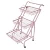 Adjustable Rolling Utility Cart, Multi-Functional Metal Storage Trolley with Wheels, 3-Tier Movable Organizer for Home and Kitchen, Pink
