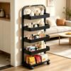 Adjustable Slim Storage Cart with Wheels, Narrow Rolling Utility Organizer for Bathroom, Kitchen, Laundry Room, Features Adjustable Shelves, Space-Saving Design