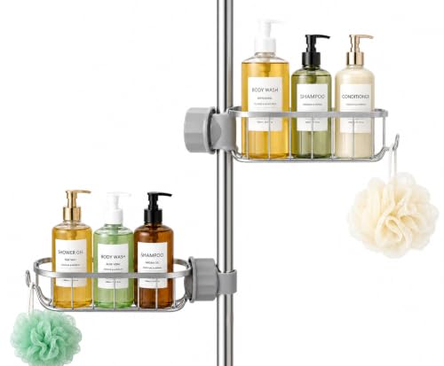 Admygo Shower Caddy Shelf No Drill for 18-30mm Round Rail, Kitchen Faucet Sponge Holder, Aluminium Alloy Hanging Storage Rack, Bathroom Caddy for Shampoo, Soap & Sponge, Rustproof, Silver