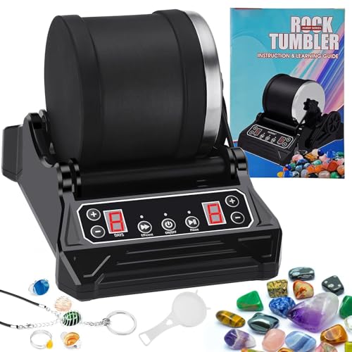 Adtzpc Professional Rock Tumbler Kit, Electric Rock Tumbler Machine with LCD Display and Leakproof Rubber Barrel, 9-Speed Motor and 9-Day Timer Adjustable, for Tumbling & Rock Polisher Grit