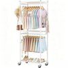 Aduanbang Heavy Duty Rolling Clothes Rack, 3 Tier Wire Shelving, Metal Garment Rack with Double Rods and Side Hooks, Freestanding Portable Closet for Hanging Clothes