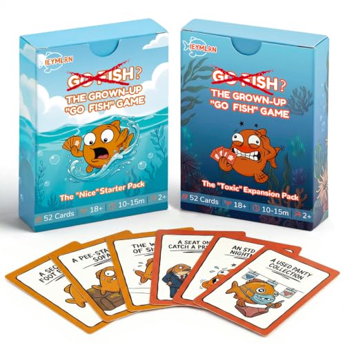 Adult Go Fish Card Game (Starter & Expansion), Dirty Version of Classic Fish Game - Hilarious Mature Social Party Games for Adults 18+ - Gag Gifts for Game Night & Birthdays, 104 Spill-Resistant Cards