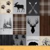 Adventure Themed Fabric by The Yard Antlers Deer Wild Animal Bear Fabric for Kids Sewing Lovers Paw Print Retro Grid Rustic Farmhouse Fabric DIY Soft Flannel Polyester No Stretch 2 Yards,72" L x 59" W