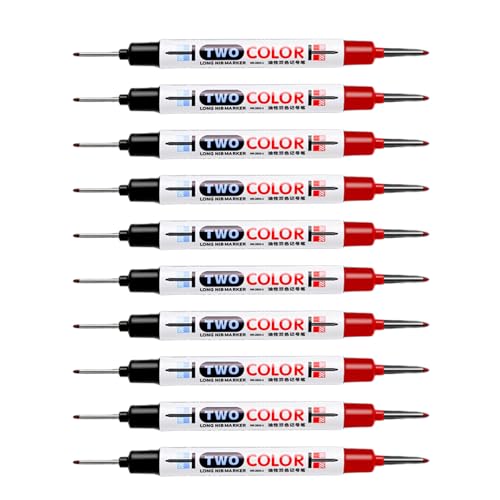 ADYJAN Nib Marker, 10pcs Double Long Nib Marker Pens, Construction Pen, Longer Head Deep-Hole Markers Pens Waterproofs, Permanent Metal Marking Pen for Marking on Metal Wood Glass Ceramic