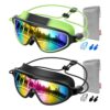 Aegend Kids Swim Goggles with Bungee Strap No Leaking Anti Fog Toddler Swimming Goggles with Quick Adjust Ages 6-14 (Aqua & Green, Small)