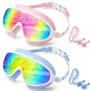 Aegend Swim Goggles for Adult Youth - 2 Pack Wide View Anti-Fog Anti-UV Swimming Goggles for Men & Women (Pink & Blue)