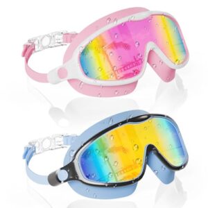 Aegend Swim Goggles for Kids Youth 3-14 – 2 PCS Wide Frame Anti-Fog Goggles – Ideal for Pool, Beach, Swim Lessons, Vacation