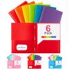 Aegero Folders with Pockets and Prong with Fasteners (6 Pack, Assorted Colors),Durable Plastic Pocket Folders with Prongs,Tear Resistant,2 Pocket 3 Prong Folders for Schoolwork & Office,Letter Size