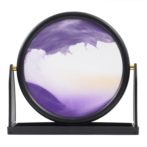 Aelgiosm Moving Sand Art Picture - 3D Liquid Motion Deep Sea Sandscape with Easy-Flip Round Glass Frame, Flowing Sand Relaxing Desktop Decor for Home and Office (Purple, 10″)