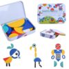 Aelgiosm Wooden Tangrams Pattern Blocks - Brain Teaser Shape Puzzles for Cognitive Activity in Elderly, with Geometric Guide Cards for Sensory Play (Style C)