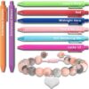 Aesthetic Music Inspired Gel Pens Set with Pink Stone Heart Bracelet, 8Pcs Retractable Black Ink Pens with Refills, Back to School Stationery Gift, Taylor Fan Merchandise for Teen Girls Women