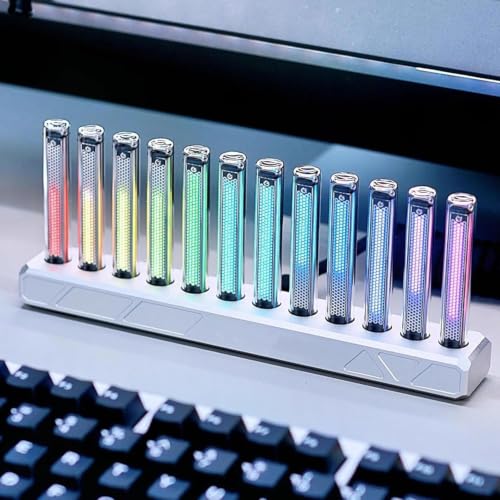 AFBEHL Zayuzo Led Music Rhythm Sync Light, Audio Spectrum Analyzer Display with 12 Nixie Tube, 16 Million Colors, 10 Lighting Effects Modes, USB Audio Input for Desktop, Studio, Gaming Room Silver