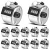 Afcabakila 12 Pcs Hand Tally Counter, 4-Digit Handheld Counter Clicker with Finger Ring, Manual Mechanical Metal Clickers for Golf & Knitting Row (Silver, 1.8 x 1.18 Inches)