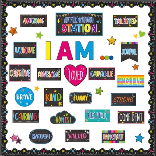 Affirmation Station Bulletin Board Set Motivational Posters for Classroom Decor I Am Positive Affirmation Accent Paper Cutouts Inspirational Colorful Bulletin Board for Home School Teacher Wall Supply