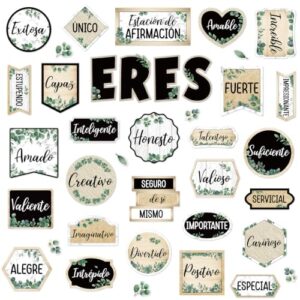 Affirmation Station Spanish Bulletin Board Set Eucalyptus Themed Classroom Decoration Motivational Positive Accents Cutouts Inspirational Words Phrases Posters for Back to School Office Wall Decor