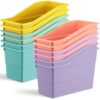 Affrolling 12 Packs Book Bins for Classroom Plastic Book Binder Holders Vertical Organizer Baskets Storage Boxes for Classroom Library Home Office Organization Stationery Supplies (Pastel Colors)