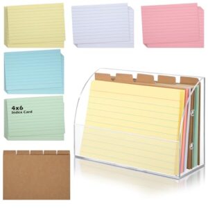 Affrolling Acrylic Index Card Box 4 x 6'' with 100 Pcs Indexcards 5 Pcs Kraft Divider Card Clear Index Holder Organizer Case for Office Business Desktop Recipe Notecard Storage Box Study Work