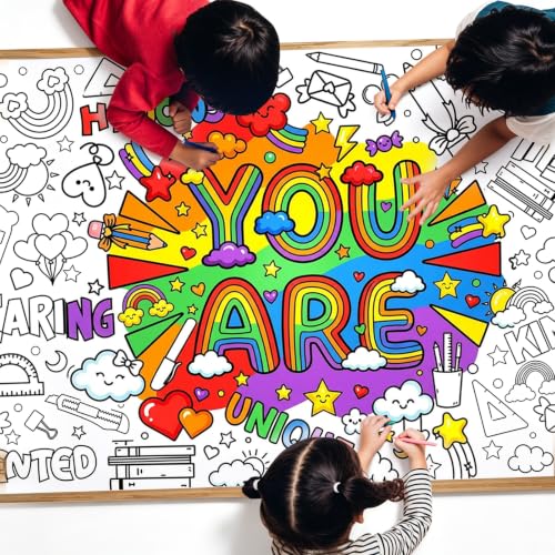 Affrolling Giant Coloring Poster for Classroom Wall Versatile 31.5 x 72 Inches Jumbo Coloring Tablecloth Books Crafts Activities Gifts for Classroom Home Birthday Party Supplies Favor(Rainbow)