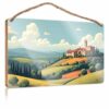 AFGD Wood Sign Plaque Moisture-resistant Coat & Polished Border - Western House Decor/Kitchen Decor For Shelves | Rustic Village On Rolling Hills With Towering Church