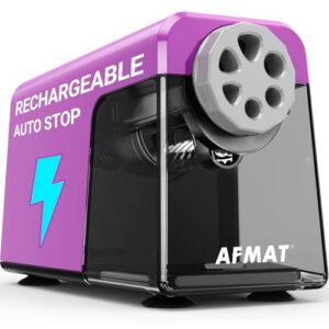 AFMAT 6-Hole Electric Pencil Sharpener, Cordless & Rechargeable, Colored Pencil Sharpener for 6-11mm Pencils, Auto Stop, Super Fast, 10,000+ Sharpenings, Battery Powered for Classroom/Home/Office PSD1