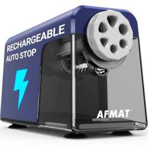 AFMAT 6-Hole Electric Pencil Sharpener, Cordless & Rechargeable, Pencil Sharpener for Classroom, Heavy Duty Pencil Sharpeners for 6-11mm Pencils, Auto Stop, Super Fast, 10,000+ Sharpenings, PSD1