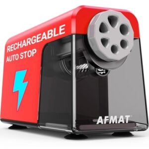 AFMAT Electric Pencil Sharpener 6 Hole, Cordless & Rechargeable, Colored Pencil Sharpener for 6-11mm Pencils, Auto Stop, Super Fast, 10,000+ Sharpenings, Battery Powered for Classroom/Home/Office PSD1