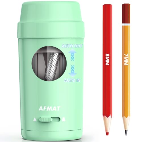 AFMAT Electric Pencil Sharpener, Auto in & Out, Fully Automatic Pencil Sharpener for Colored Pencils, Rechargeable Hands-Free Sharpeners for φ7-8mm Pencils, Good for Classroom/Home PSX8(Light Green)