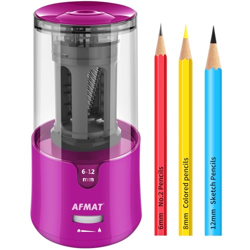 AFMAT Electric Pencil Sharpener for Colored Pencils, Auto Stop, Fast Sharpen in 3s, Large Hole Pencil Sharpener Plug in for 6-12mm No.2/Jumbo Pencils PS91