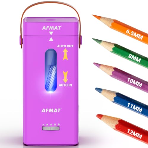 AFMAT Electric Pencil Sharpener, Fully Automatic Pencil Sharpener, Auto in & Out, Rechargeable Hands-Free Sharpeners for Jumbo & Colored Pencils (6.5-12mm), Portable for Home/Classroom/Office PSC6