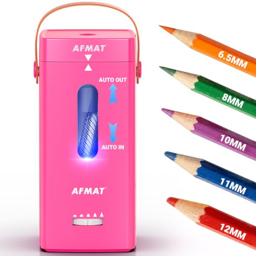 AFMAT Electric Pencil Sharpener, Fully Automatic Pencil Sharpener, Auto in & Out, Rechargeable Hands-Free Sharpeners for Jumbo & Colored Pencils (6.5-12mm), Portable for Home/Classroom/Office PSC6