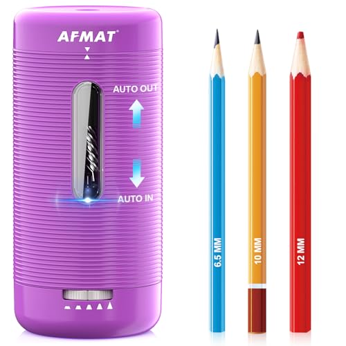 AFMAT Electric Pencil Sharpener, Fully Automatic Pencil Sharpener, Auto in & Out, Rechargeable Hands-Free Sharpeners for Jumbo & Colored Pencils (6.5-12mm), Portable for Home/Classroom/Office PSC2