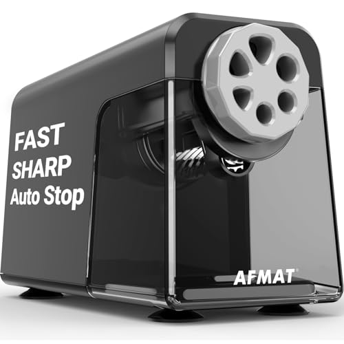AFMAT Electric Pencil Sharpener Heavy Duty, 6 Holes, Auto Stop Pencil Sharpener, Classroom Electric Sharpener for 6-11mm Colored Pencils, 7000 Sharpenings, Fast Sharpen, Do not Eat up Pencils PSX1