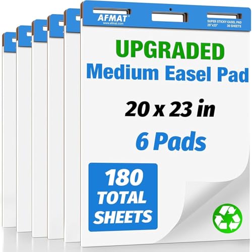 AFMAT Upgraded Anchor Chart Paper, 20 in x 23 in Chart Paper for Teachers, Super Sticky Easel Pads for Office/Classroom/Whiteboard/Wall, Ink Bleed-Through Resistant Easel Paper, 30 Sheets/Pad, 6 Pads