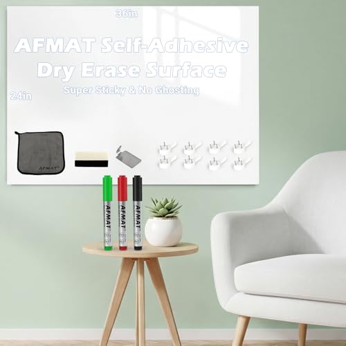AFMAT White Board Dry Erase Paper, 36" x 24" Whiteboard Wallpaper, with 3 Markers, Stain-Proof & Super Sticky, No Ghost After 60 Days, Peel and Stick Dry Erase Board Paper Roll for Wall/Home/Office