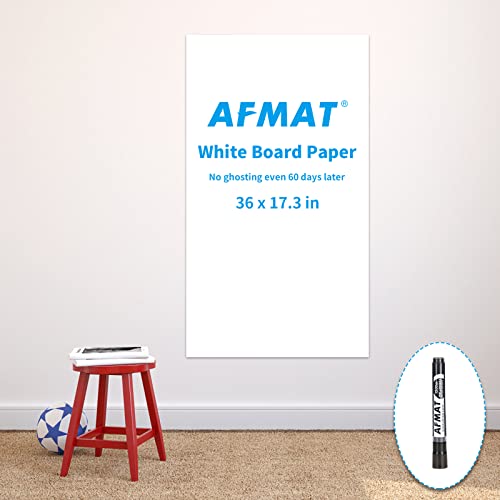 AFMAT Whiteboard Sticker, 17.3" x 36" Dry Erase Wallpaper, Peel and Stick White Board for Wall, Stain-Proof Whiteboard Contact Paper Roll, Dry Erase Board Stick on for Office/Classroom, 1 Marker WS40