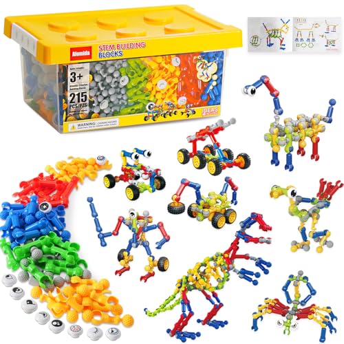 Afomida 215 PCS Creative Building Blocks Playset Toy - Featuring Storage, Includes Dinosaur, Robot, Car, Spider, Dog Figure, Learning Toy for Kids, Birthdays Gift for Kids, Boys and Girls Ages 4-7, 8+