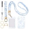 AFRITEE Scrunchie Badge Holder Lanyard - Blue White Toile Stretchy Headband ID Badge Holder with Vertical Card Holder for Women Teacher Nurse Office Work Accessories