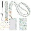 AFRITEE Scrunchie Lanyard ID Holder - Green Floral Stretchy Headband Badge Holder with Vertical Card Holder Breakaway Neck for Women Teacher Nurse Office Work Accessories