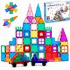 AFUNX Magnetic Tiles,102PCS Magnetic Building Blocks 3D Clear Construction Playboards, Inspiration, Creativity Beyond Imagination, Educational Magnet Toy Set for Kids with 2 Cars