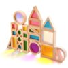 Agirlgle Wooden Rainbow Building Blocks for Kids 32 Pcs Rainbow Stacker Stacking Blocks Game Colorful Construction Toys Preschool Learning Educational Toys -Geometry Wooden Blocks for Boys & Girls