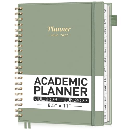 AHGXG Academic Planner 2026-2027, July 2026 - June 2027, Weekly and Monthly, 8.5" x 11", Calendar, Agenda for Women, Teacher, Student, School, 12-Month Tabs (Light Green)