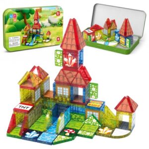 AIDYVOI 48PCS Mini Magnetic Tiles Building Set with Storage Box, Magnetic Blocks Castle Playset for Kids, Travel Set STEM Learning Building Toys for Boys Girls Ages 3+, Birthday