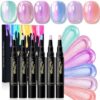 AILALUO One Step Gel Nail Polish Pen Set, 6 Colors, Shimmer Finish, 5ml Each, Pastel Shades (Green)