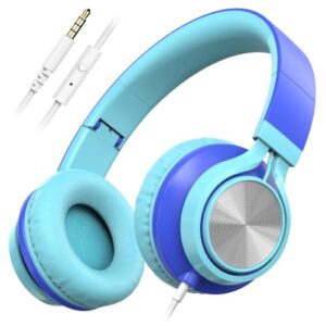 AILIHEN Classroom Headphones with Microphone - C8 On-Ear Wired Kids Headphones for School with 3.5mm Jack for Library Home Online Learning (Sky Blue)